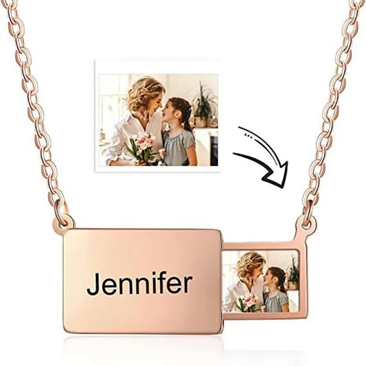 Personalized Stainless Steel Photo Necklace Custom Engrave Love You Color Photo Pendant Jewelry 2014 Couple Gift Valentines Gift