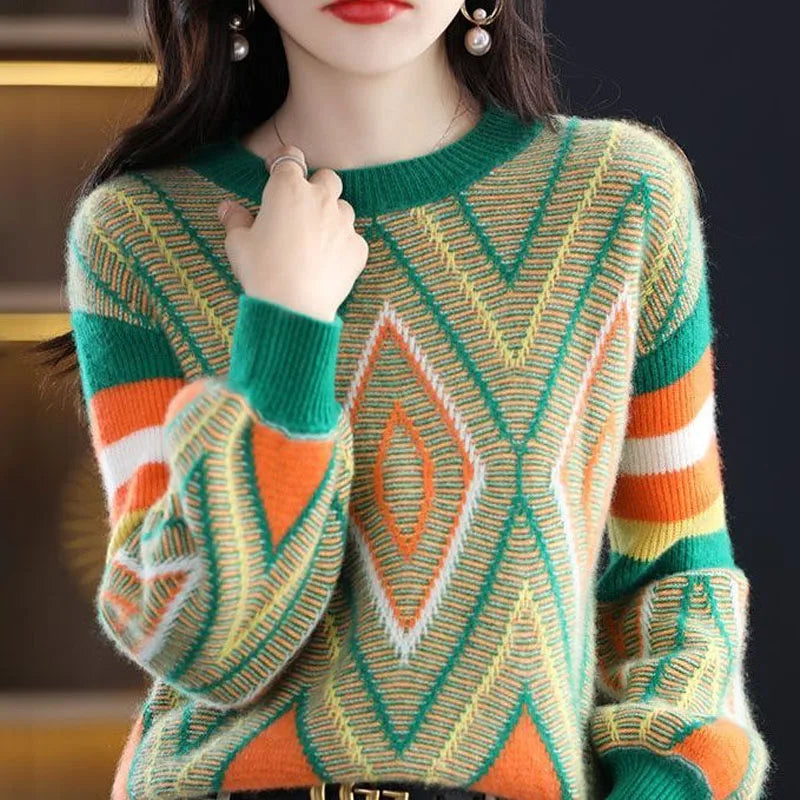 New Autumn/Winter Fashion Trend Lazy and Loose Fit Large Size Colored Versatile Cashmere Women's Long Sleeve Knitted Sweater