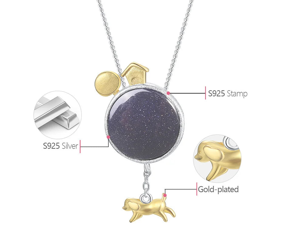 Lotus Fun Real 925 Sterling Silver Natural Gemstone Handmade Fine Jewelry Dog Escape From the Earth Pendant without Necklace