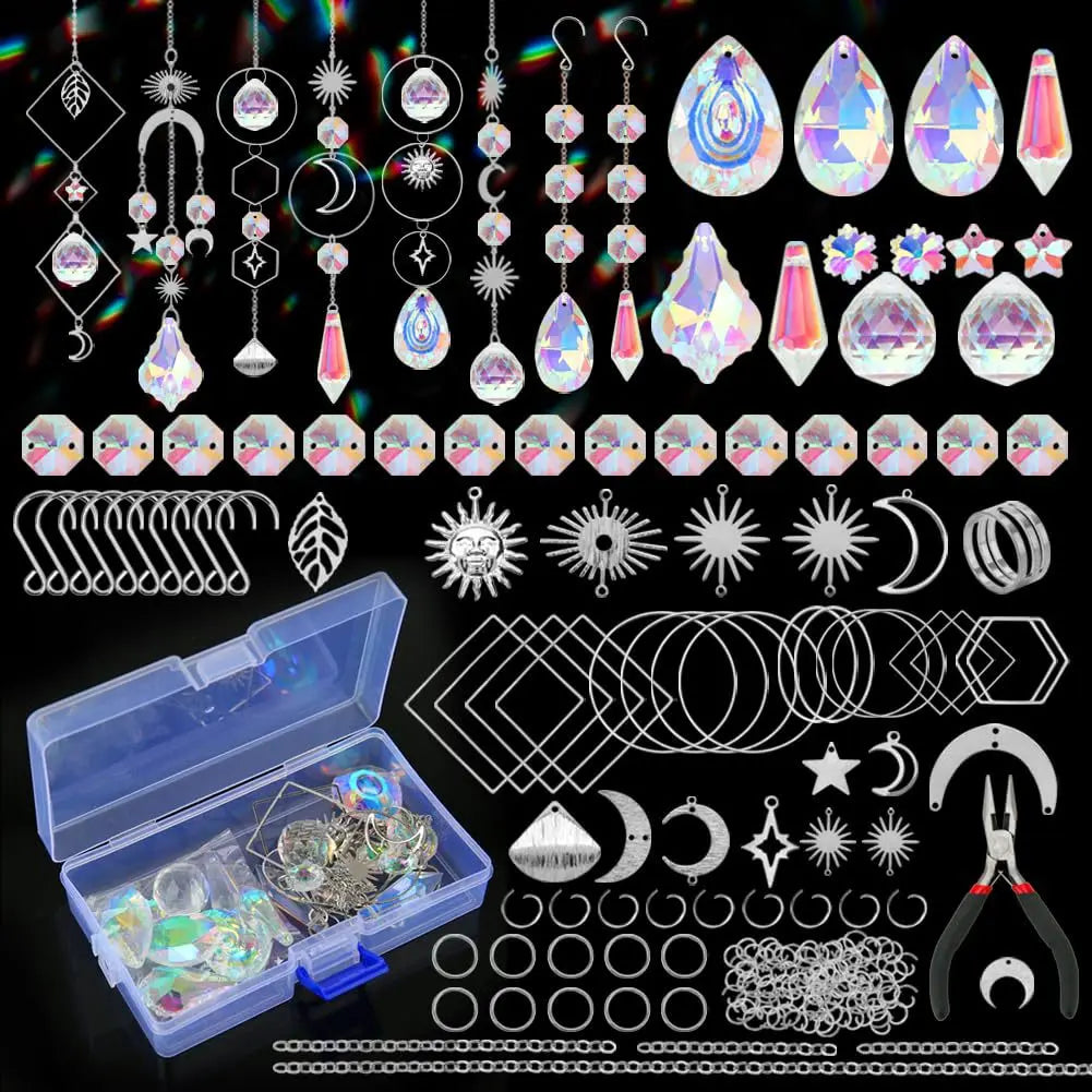 200PCS DIY Suncatcher Making Kits Crystal Prism Sun Catcher Garland Bead Chain Pendant Rainbow Maker Hanging Window Garden Decor