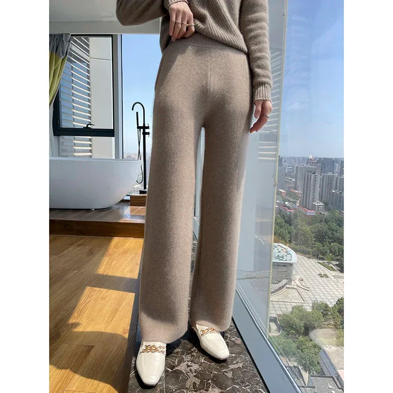 Knitting Wide Leg Pants Leg Wool Pants Cashmere Pants Women Warm Knit Pants Elegant Pants Woman Women' S Pants Loose Trousers