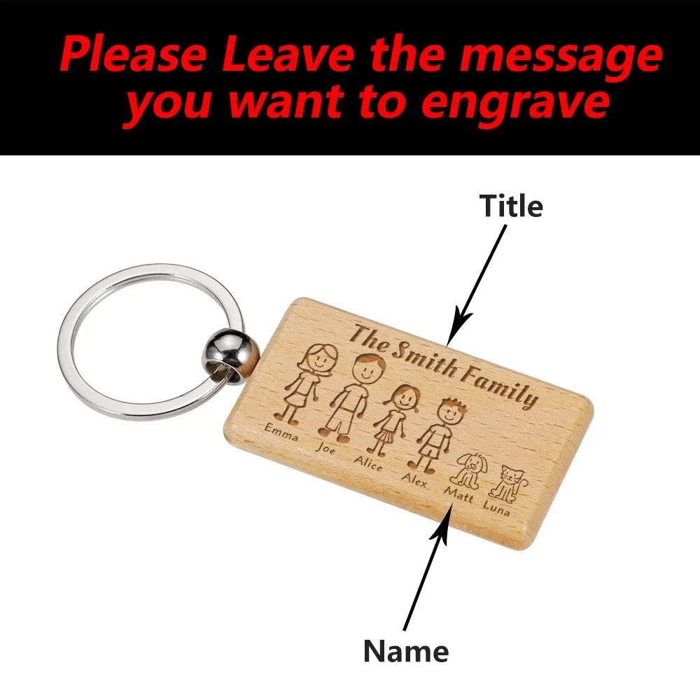 Family Love Wooden Keychain Personalized Gift Engraved The Smith Family For Parents Children Present Keyring Keychains For Men Valentines Gift