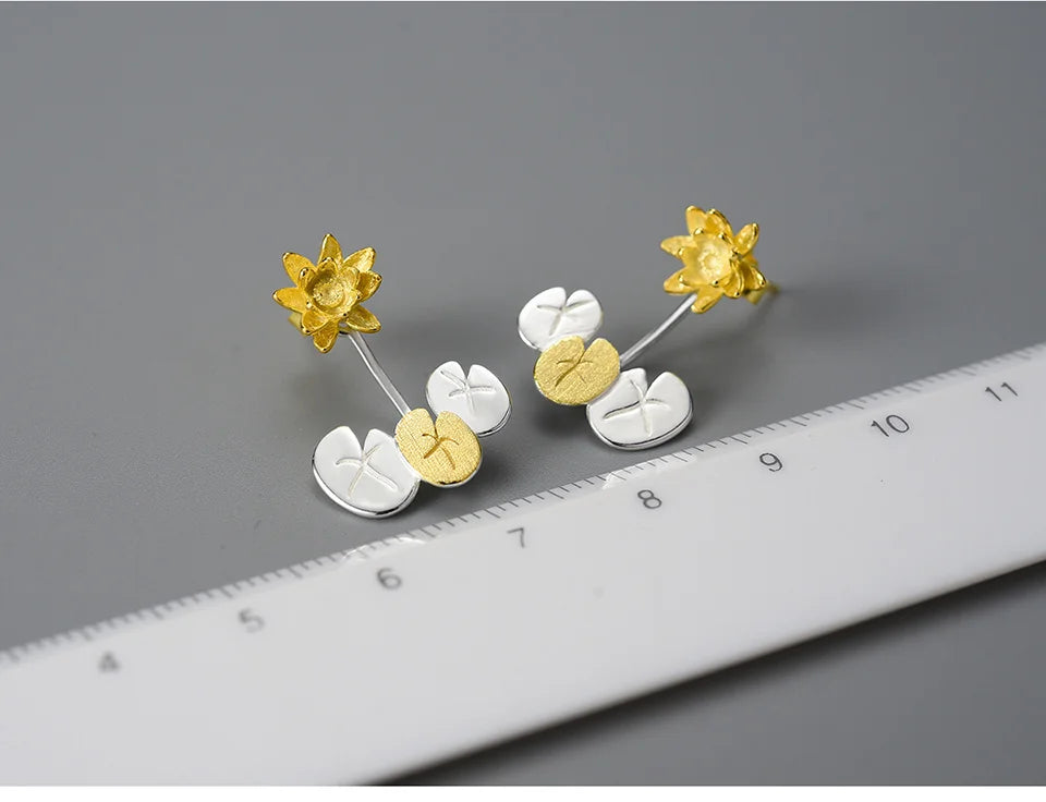 Lotus Fun Elegant Water Lily Flower Stud Earrings for Women High Quality Real 925 Sterling Silver Luxury Statement Fine Jewelry