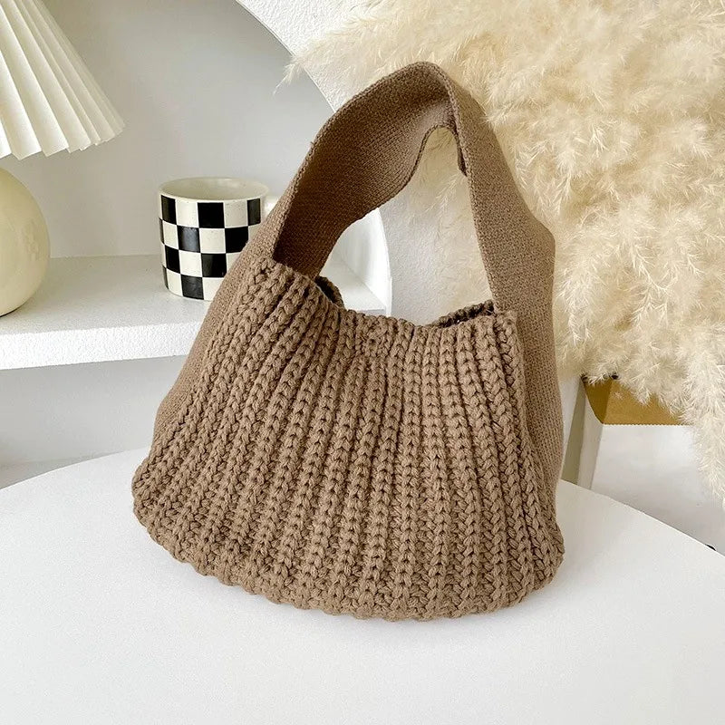 Fashion Crochet Handbag Soft Slouchy Hobo Bag Korean Style Vintage Retro Chic Square Pouch Winter Simple Knitted Warmer Handbag