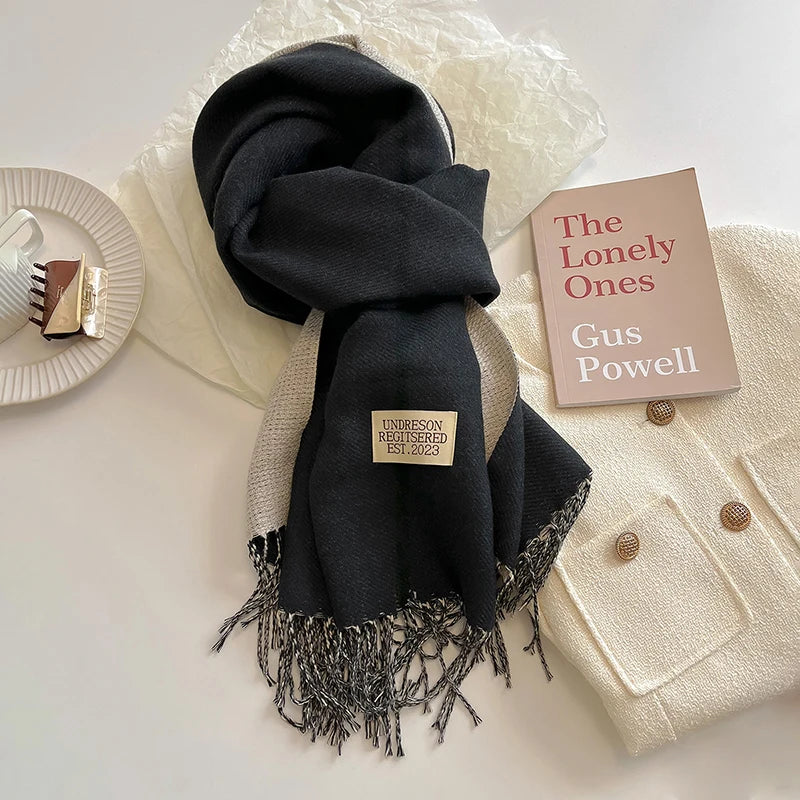 2023 New Fashion Cashmere Scarf Warm Winter for Women Korean Style Knitted Solid Color Double Sided Wraps Neckerchief