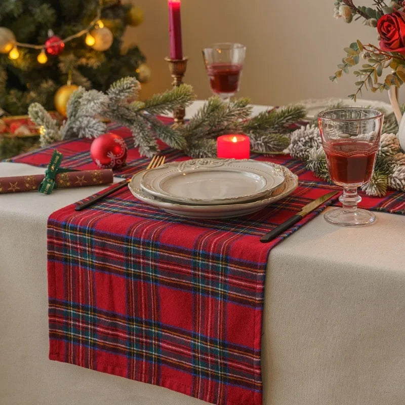 4pcs Table Napkin Christmas Placemats Red Soft Scottish Tartan Plaid Cloth Napkins Decorative Kitchen Festive Home Table Decor