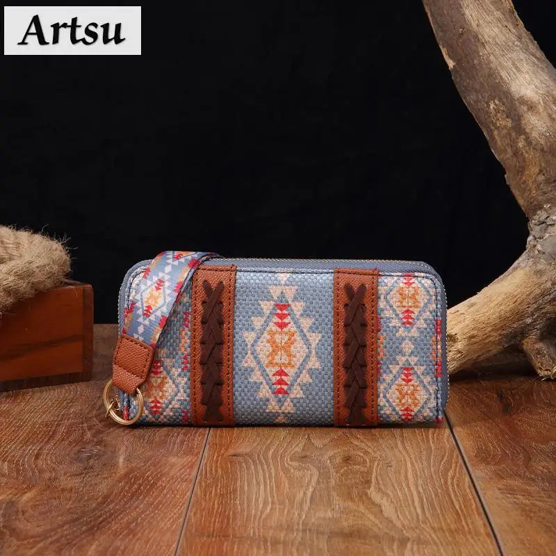 European American Retro Zipper Wallet Cotton Linen Printed Bohemian Style Women's Handbag Wallets Trend Versatile Card Bags