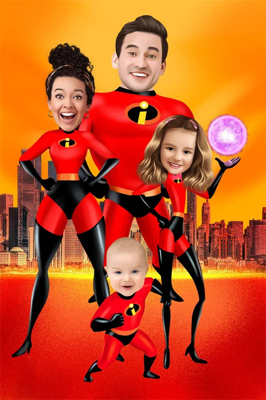 Funny Custom Poster The Incredibles Family Portrait Personalized Superheroes Family Cartoon Canvas Painting Best Gifts Wall Art