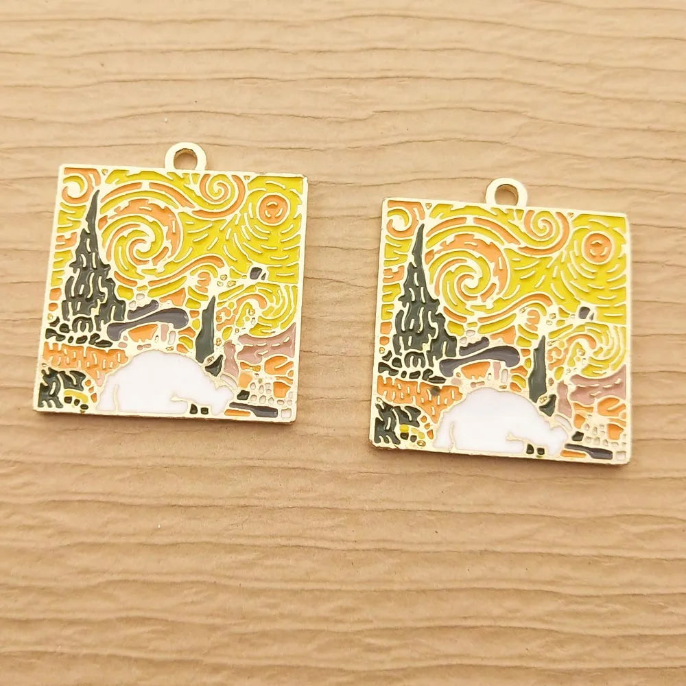 10pcs Enamel Abstract Painting Charm for Jewelry Making Earring Pendant Necklace Accessories Diy Supplies Zinc Alloy Gold Plated