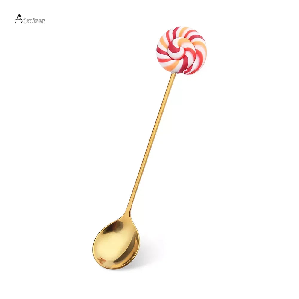 Stainless Steel Spoon Fork Cute Version Rainbow Lollipop Donut Macaron Dessert Spoons Fruit Forks Kids Set Kitchen Accessories