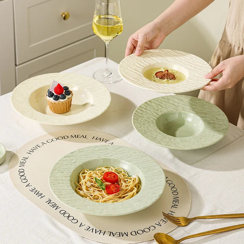 High end and fresh cream style tableware, dishes, rice bowls, underglaze colored plates, large soup bowls