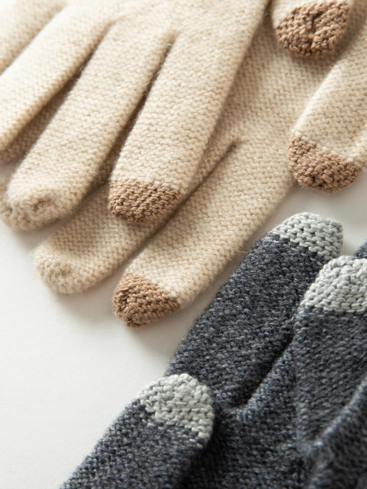 100% Real Cashmere Knitted Gloves Touchscreen Finger Women Autumn Winter Thick Cable Warm Wrist Length Classic Female Mitten