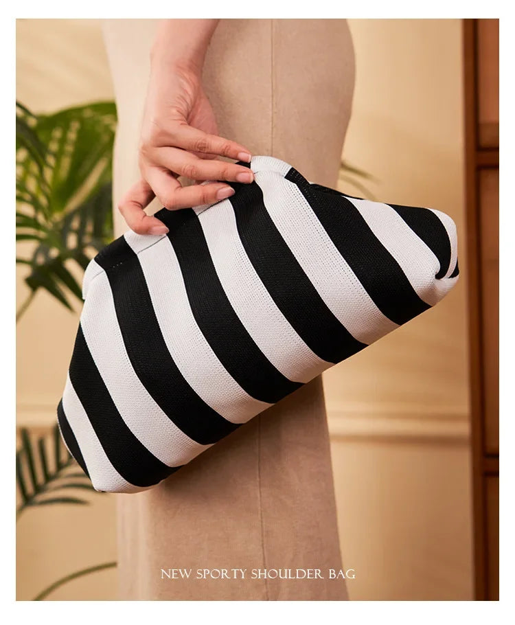 Summer Beach Clutch Bag for Women Woven Crochet Handbags Purses Knitting Dumpling Clutch Ruched Cute Cloud Casual Colorblock Bag