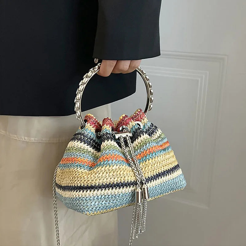 Evening Bags Straw Woven Clutch Bag Women Bow Purse Luxury Design Ladies Evening Handbag Party Banquet Bags Vacation Beach Tote