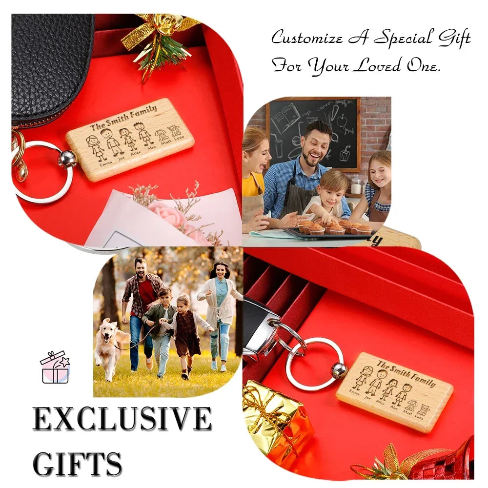 Family Love Wooden Keychain Personalized Gift Engraved The Smith Family For Parents Children Present Keyring Keychains For Men Valentines Gift