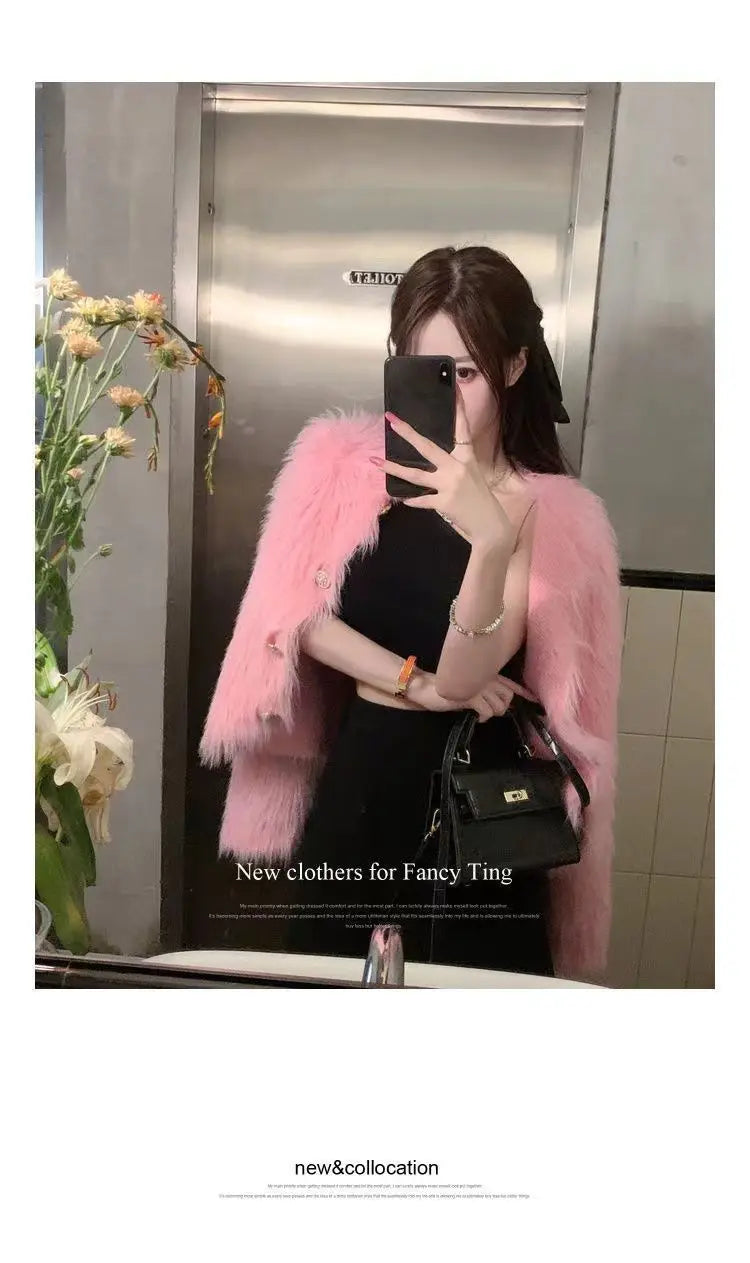 Autumn Warm Women Crop Cardigan Korean Knitted Elegant Female Casual Sweaters Fashion Imitation Mink Cashmere Soft Ladies Coats