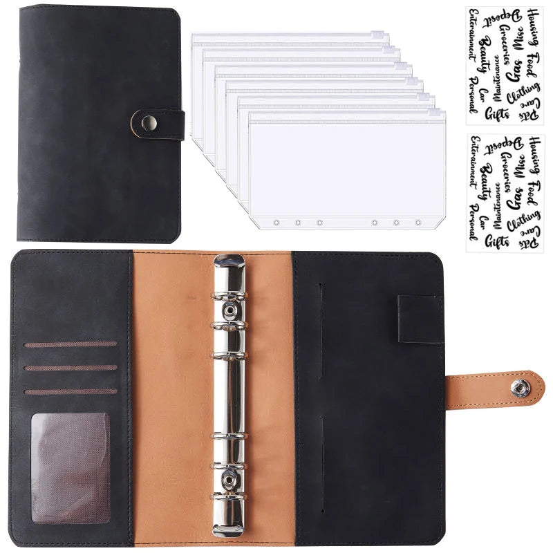 Good Material A6 PU Leather Budget Binder Notebook Cash Envelopes System Set Binder Pockets Money Budget Saving Bill Organizer Valentines Gift