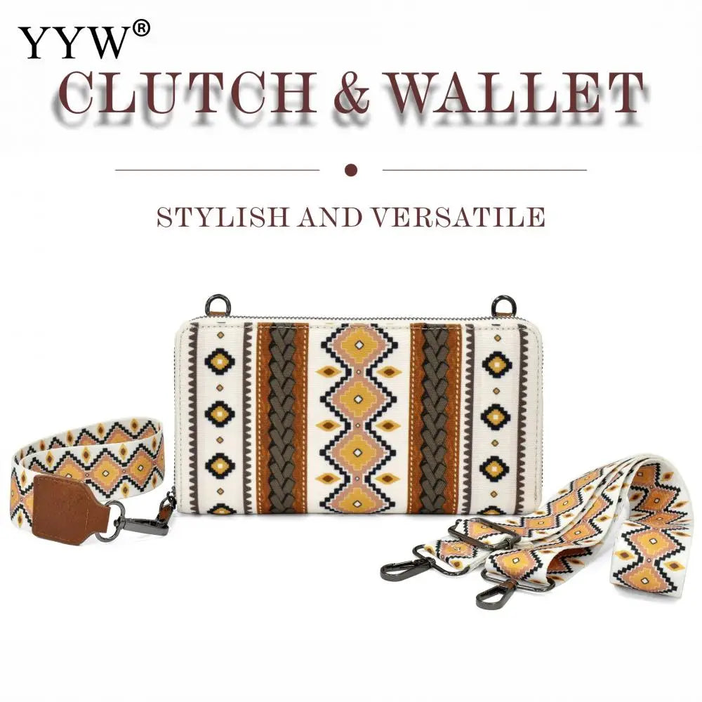 Fashion Bohemian Cowgirl Wallet Purse for Women Western Aztec Ethnic Clutch Wristlet Wallet with Credit Card Holder Shoulder Bag