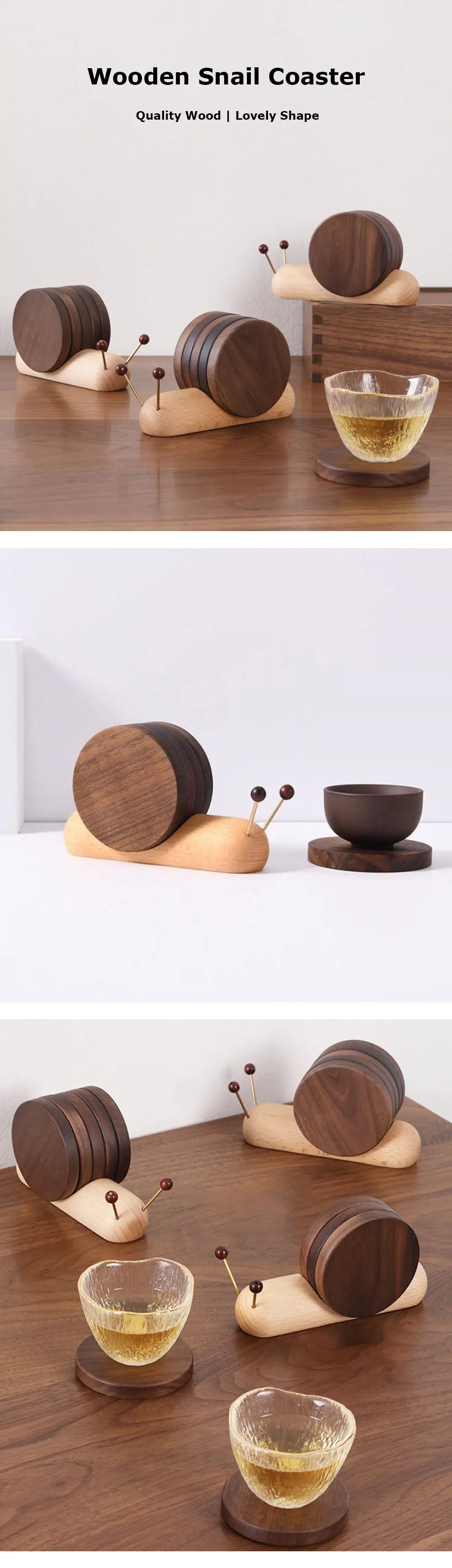 Wooden Coaster Set DIY Snail Coaster Home Desktop Decoration Coffee Tea Insulation Anti-Slip Placemat Solid Wood Coasters