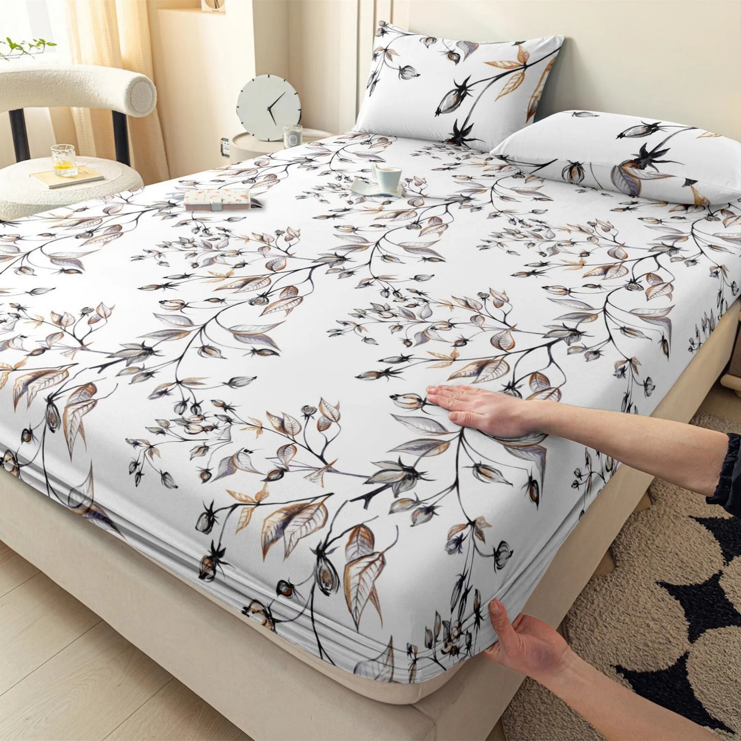 The New Three-piece Fitted Skin-friendly Cotton Printed Bed Cover Mattress Cover with Pillowcase Double Use Bedding 200x220