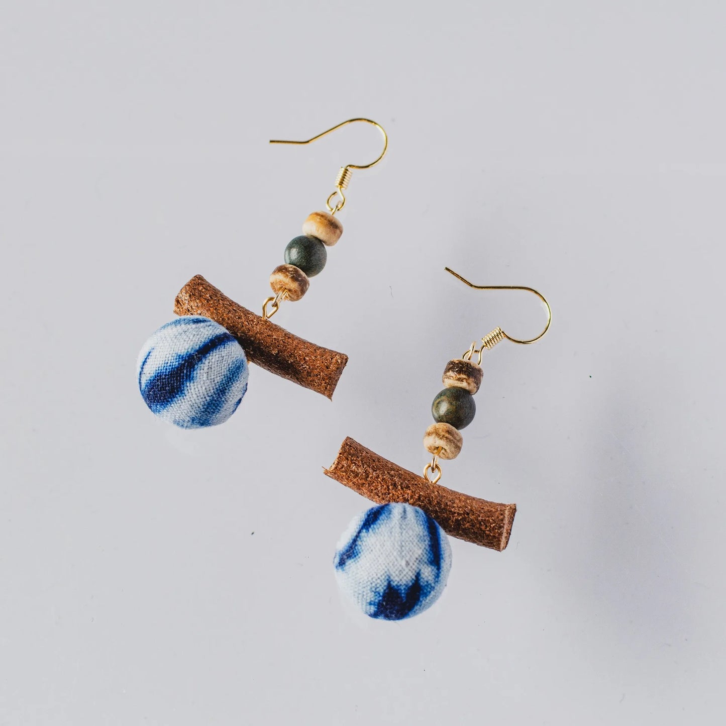 A pair of handmade indigo tie dye earrings with a shabby style, Chinese retro and ethnic style Women's Accessories