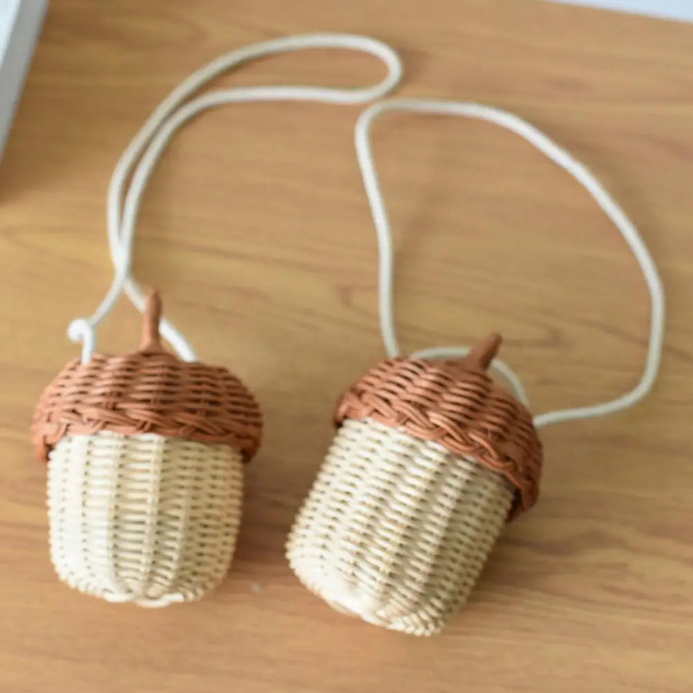 Straw Bag Mini Pine Cone Rattan Straw Handbags Diagonal Woven Bag Bamboo Cute Hanging Basket Pine Cone Backpack For Children