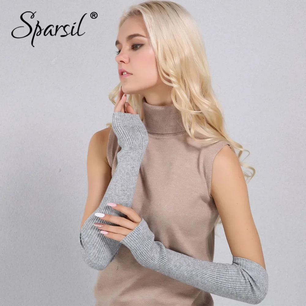 Sparsil Women Cashmere Fingerless Glove Elastic Knit Warm Elbow Mittens Fake Cuff Cosplay Party Guante Fashion Arm Sleeve Warmer