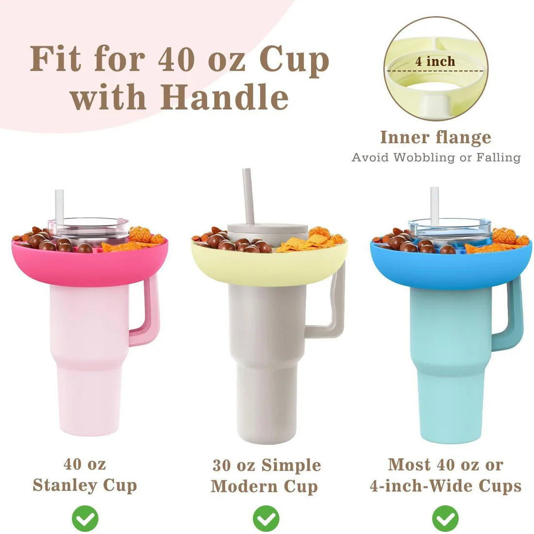 Snack Bowl for Stanley 40 oz Tumbler with Handle, for Stanley Cup Accessories Snack Tray