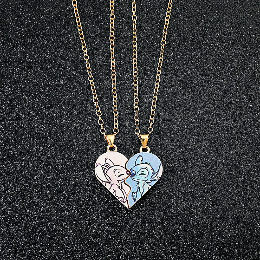 Disney Stitch Cartoon Necklace Stitch Angel Couple Neck Chain For Women Men Love Jewelry Acessorios Gifts