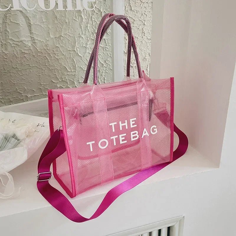 Summer The Tote Bags for Women Brand Designer Luxury Clear Beach Bag Ladies Pink Handbag Big Shopping Crossbody Totebag Hand Bag