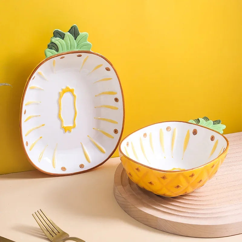 1pcs Creative Fruit Series Hand-painted Ceramic Tableware Cute Red Strawberry Lemon Pineapple Rice Dish Plate Salad Bowl