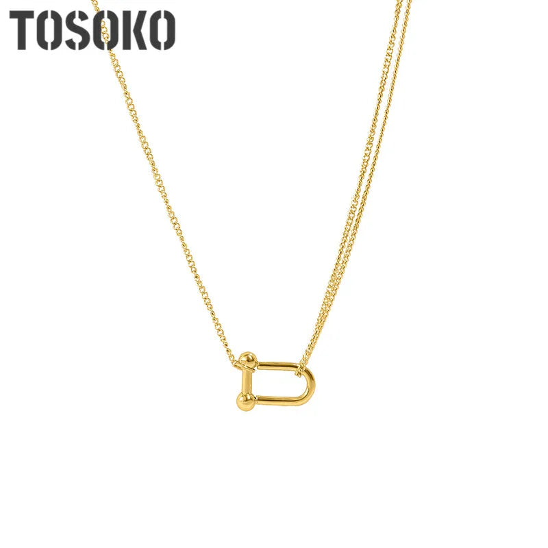 TOSOKO Stainless Steel Jewelry Horseshoe Pendant Necklace Women's Fashion Cavicle Chain BSP613