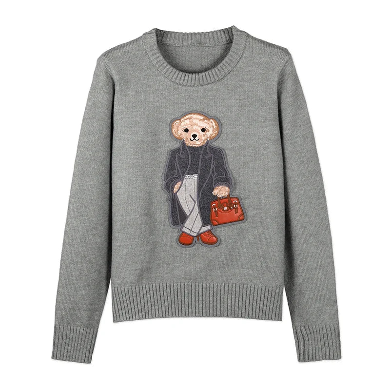 Tuxedo Bear Cashmere Sweater Knit Pullover Tops Long Sleeve O-neck Autumn Winter Women RL Knitted Coat Lauren's Jumper Knitwear