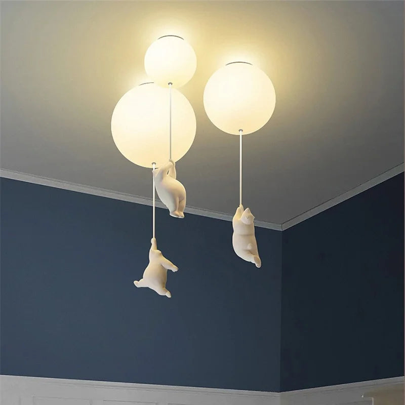 Modern Ceiling Chandelier Light Cartoon Lighting Creative Polar Bear LED Pendant Lamp Theme Hotel Kid Children Kindergarten