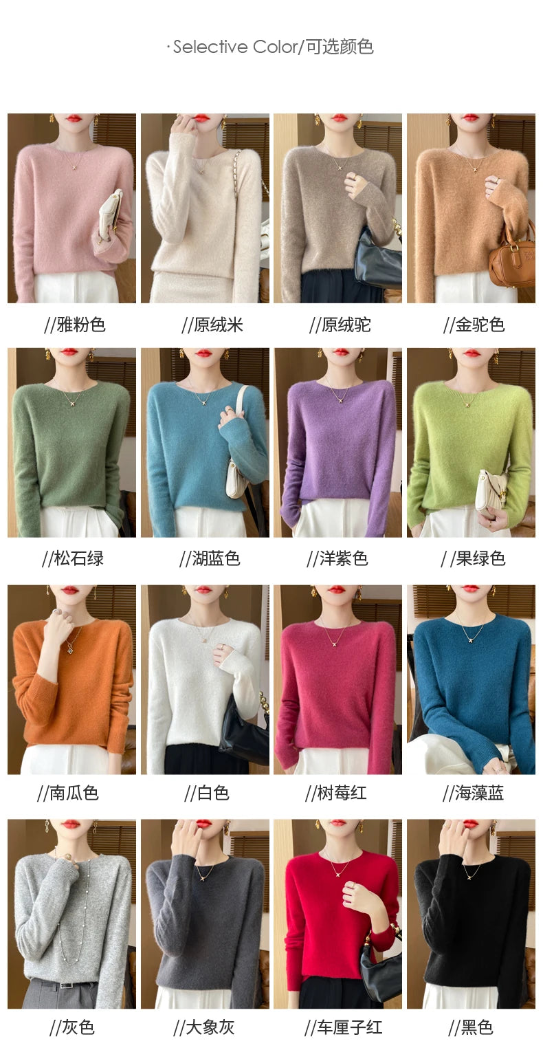 Autumn Winter Women Clothing O-Neck Pullover 100% Merino Wool Sweater New Fashion Cashmere Tops Bottoming Long Sleeve Knitwear