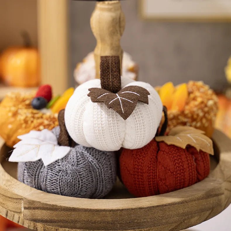 Faux Fall Decorative Crochet Pumpkins for Rustic Farmhouse Thanksgiving Harvest Halloween Table Centerpiece Mantel Kitchen Decor