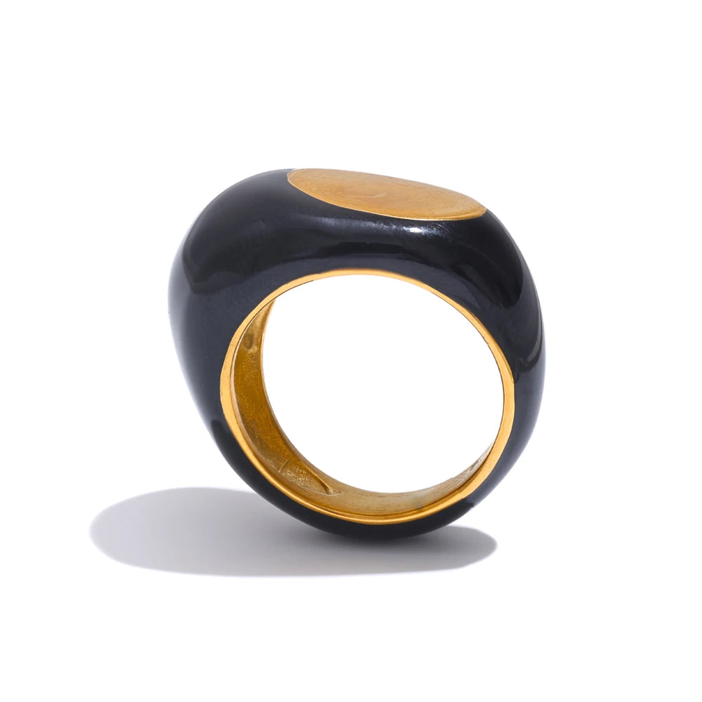 Yhpup 6789# Stainless Steel Black Enamel Geometric 316L Unique Ring Minimalist Texture Waterproof Finger Unusual Jewelry New