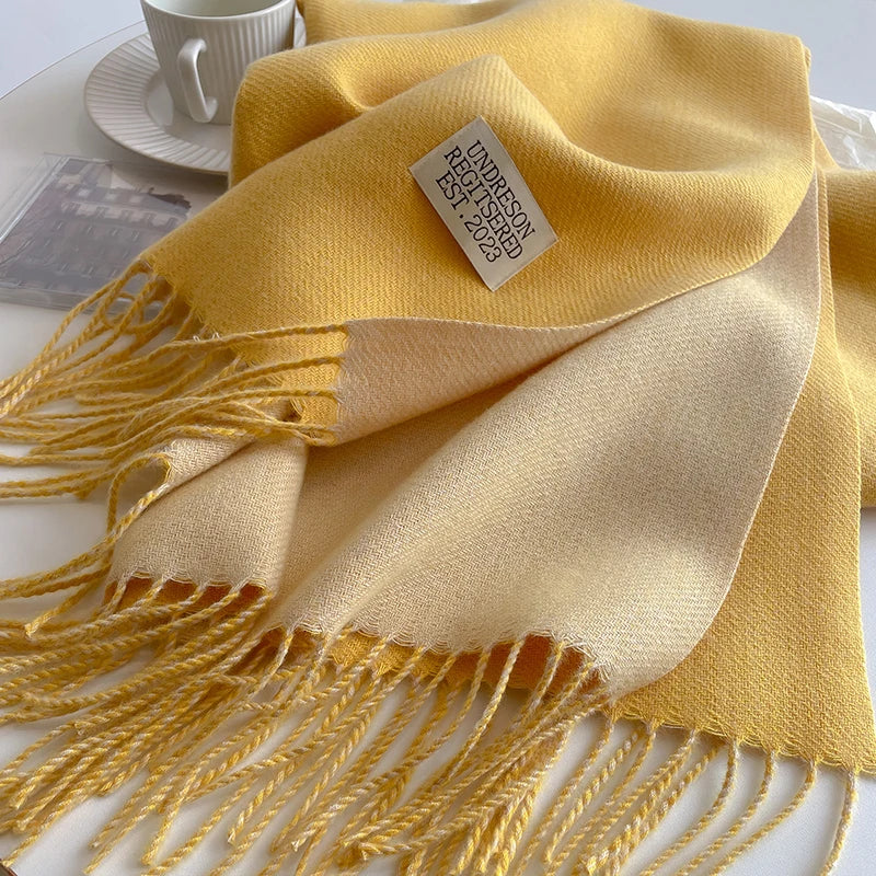 2023 New Fashion Cashmere Scarf Warm Winter for Women Korean Style Knitted Solid Color Double Sided Wraps Neckerchief