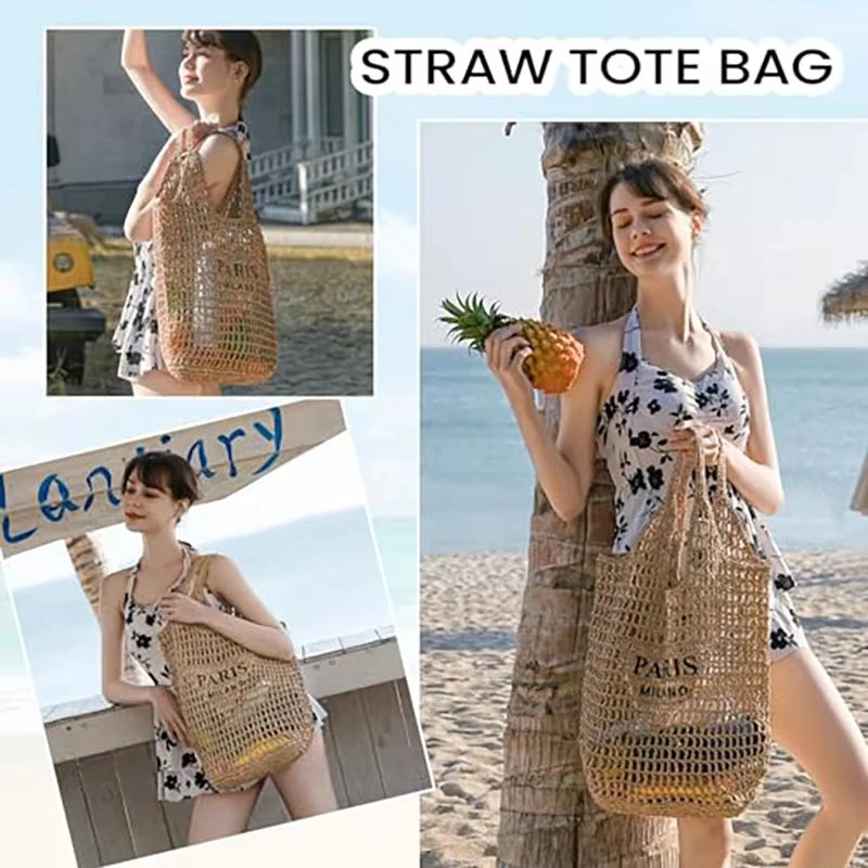 MABULA Straw Handwoven Brand Luxury Design Handbag For Woman Lafite Hollow Out Summer Beach Female Shoulder Purse Phone Bag Valentines Gift