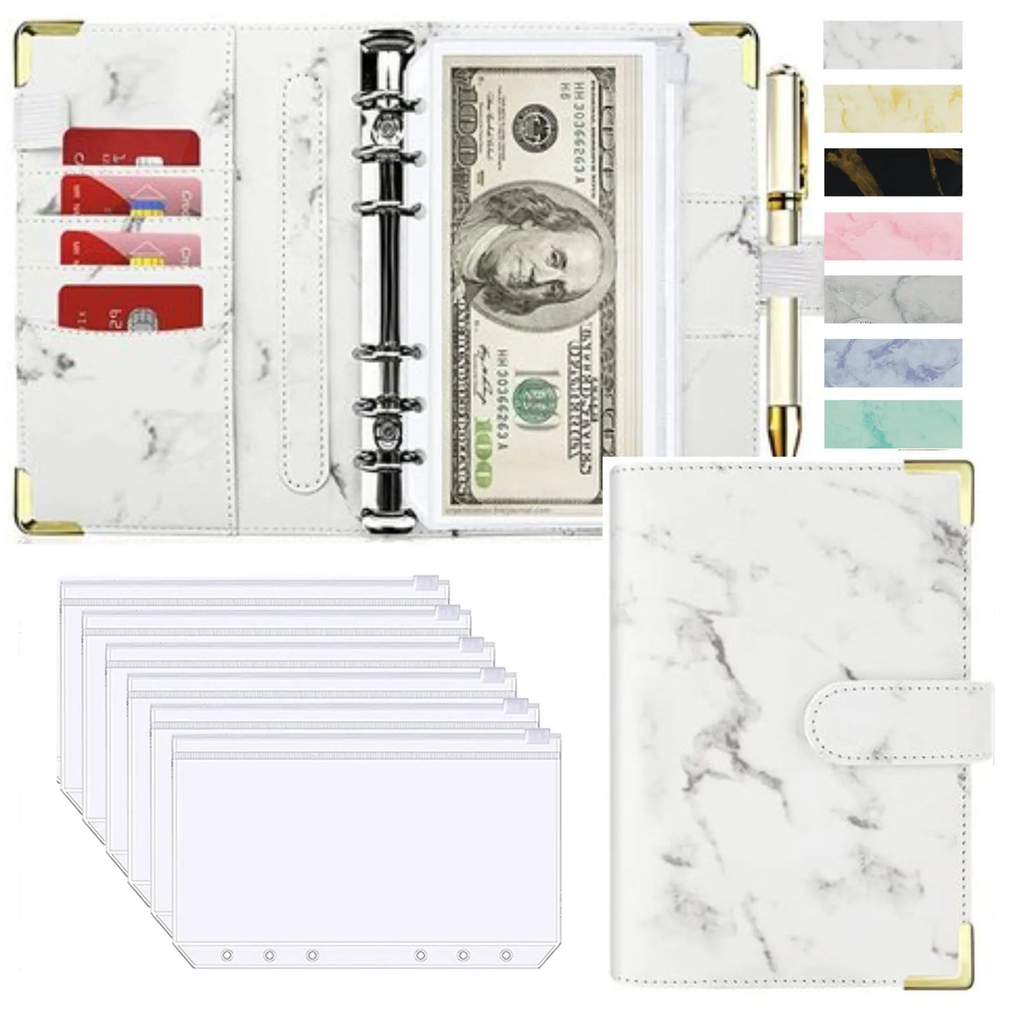 A6 Money Saving Organizer PU Leather Budget Binder Marble Notebook Budgets Planner 2023 Envelope Office School Supplies Valentines Gift