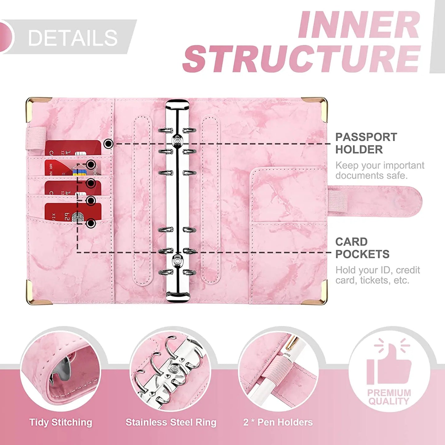 A6 Money Saving Organizer PU Leather Budget Binder Marble Notebook Budgets Planner 2023 Envelope Office School Supplies Valentines Gift