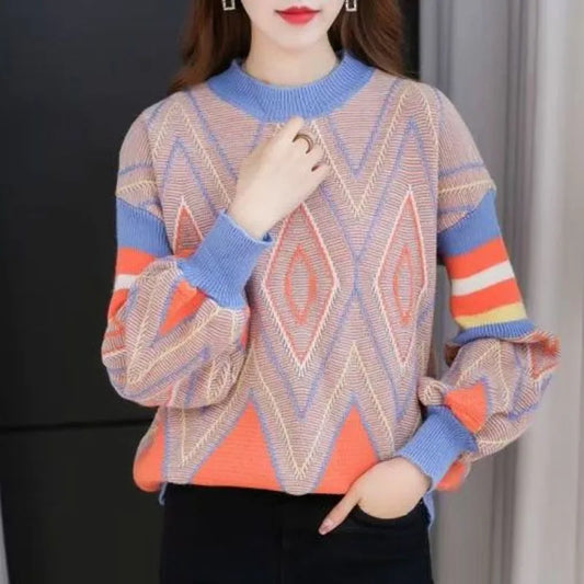 New Autumn/Winter Fashion Trend Lazy and Loose Fit Large Size Colored Versatile Cashmere Women's Long Sleeve Knitted Sweater