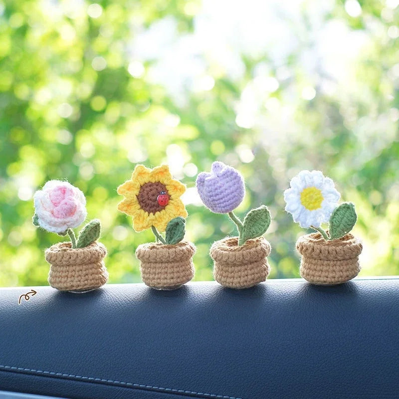 Sunflower Crochet Flowers Hand-knitted Tuilp Flower Potted Finished Crochet Woven Flowers Pot Mother's Day Gift Girasol