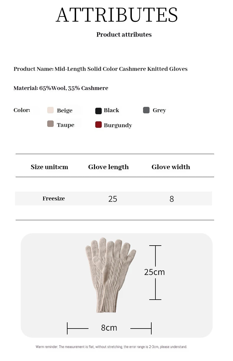 Women Wool Cashmere Gloves Cable Knit Touchscreen Finger Hole Winter Autumn Warm Wrist Length Classic Gloves Female Mitten