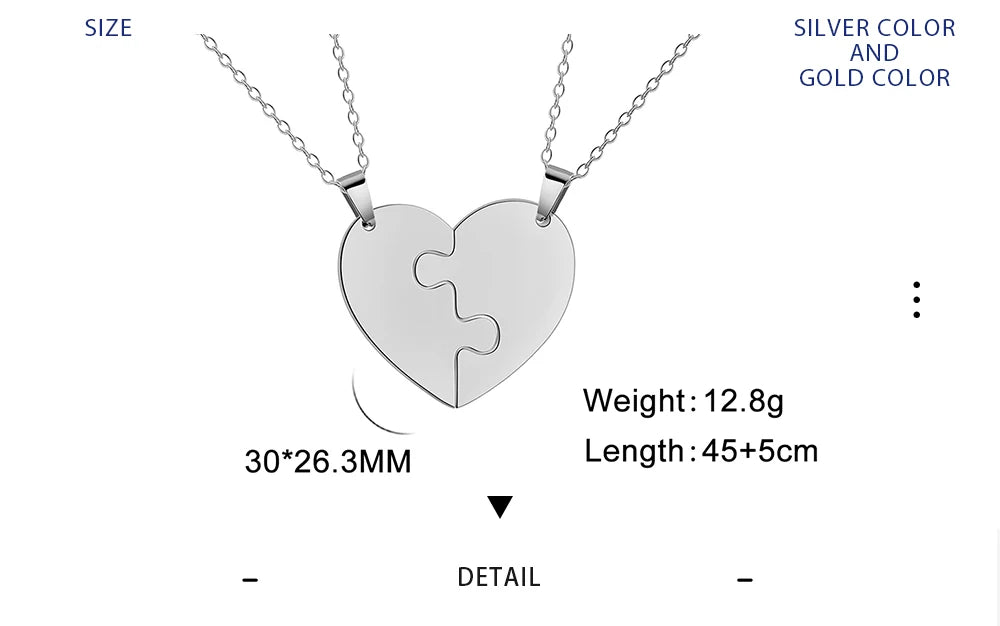 Heart Custom Necklace Name Personalized Chain Puzzle Family Child Kid Gift For Women Men Couple Mother Stainless Steel Jewelry Valentines Gift