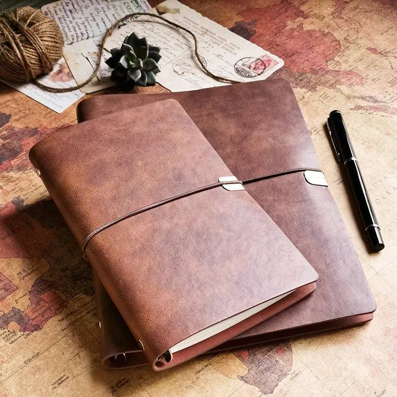 Retro A6/A5/B5 Soft Pu Leather Travel Journal Notebook 80 Sheets Loose-leaf Binder Diary Agenda Planner School Stationery