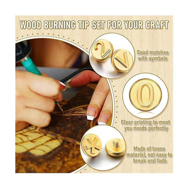 Wood Burning Tool Pen Burning Tips Kit English Letters Carving Pyrography Pen Tips Stencil Soldering Iron US Plug