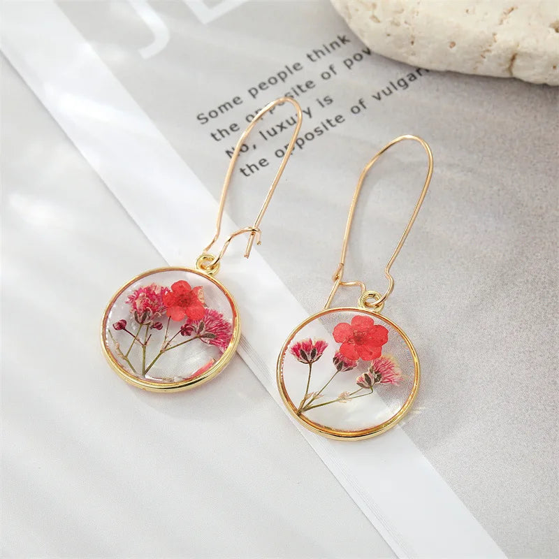 Unique Dried Flower Earrings Women Fashion Colorful Real Floral Earrings Creative Resin Epoxy Immortal Flower Earrings Jewelry