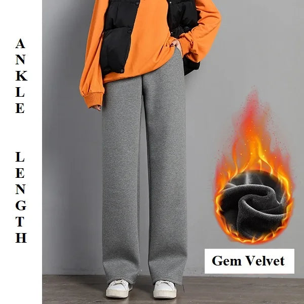 Women Warm Winter Plush Thick Pants Lambskin Cashmere Trousers High Waist Cotton Fleece Loose Female Wide Leg Pants PELEDRESS