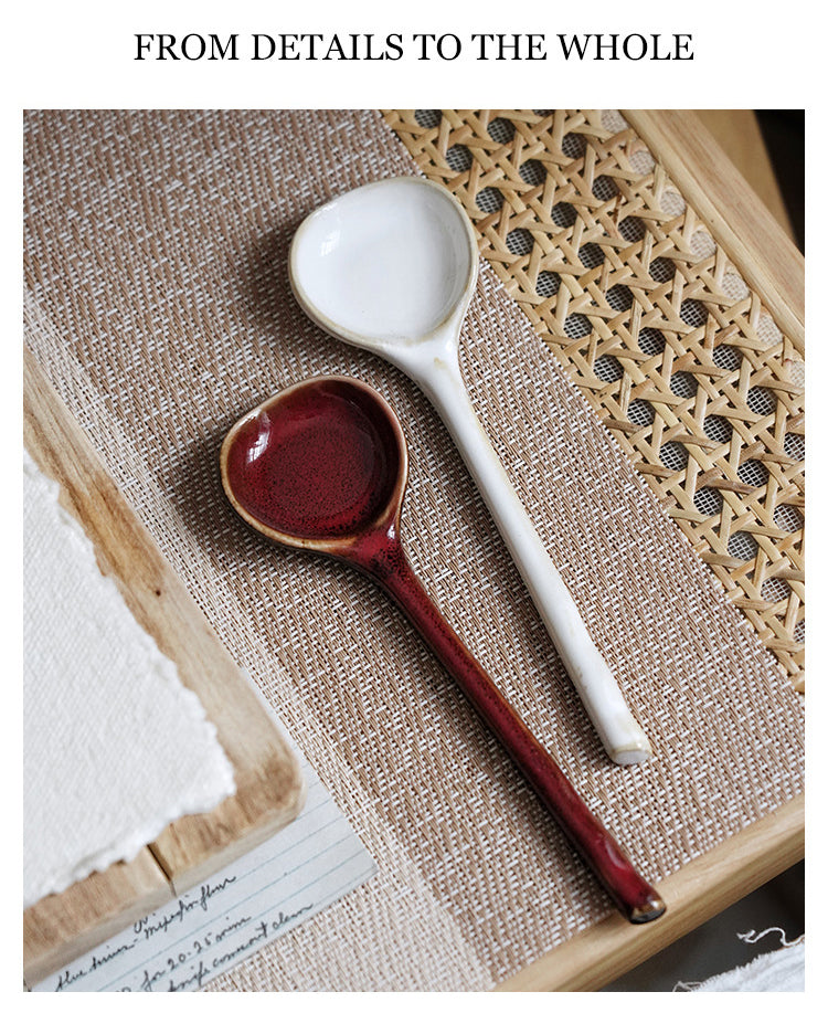 Ceramic Soup Spoon Japanese Tableware Eating Spoon Creative Long handle Spoons Kitchen Cooking Utensil Tool Teaspoon For Kicthen